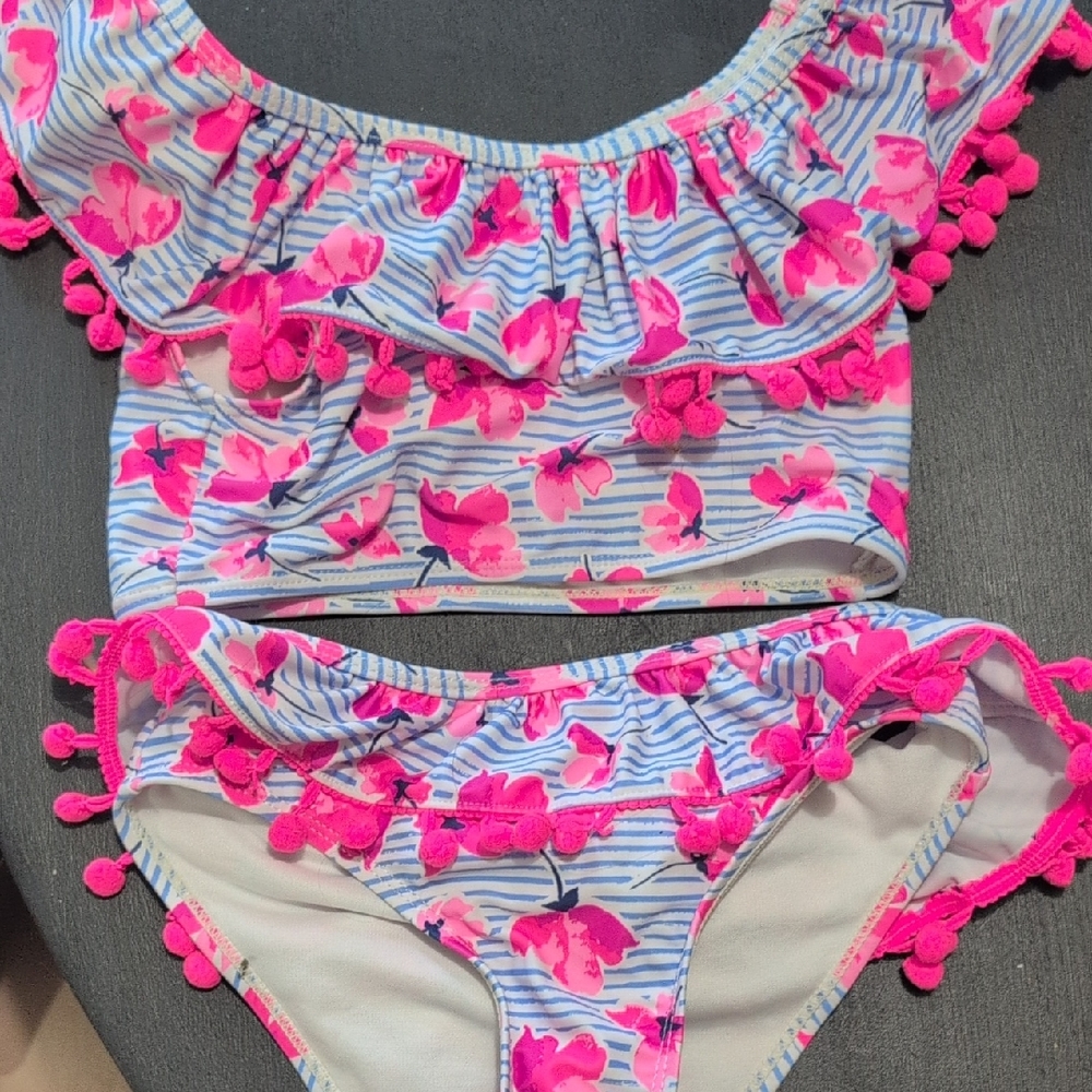 Nicole Miller Pink and Blue Kids Swim Bikini